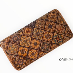 Portamonete, porta carte, portafoglio, blu e grigio, stampa arabesca, pelletteria, accessori da donna, regalo originale