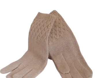 Gants  Torsadés Ecru Collection Automne - Hiver accessoire de mode femme textile cadeau original - MlleParis