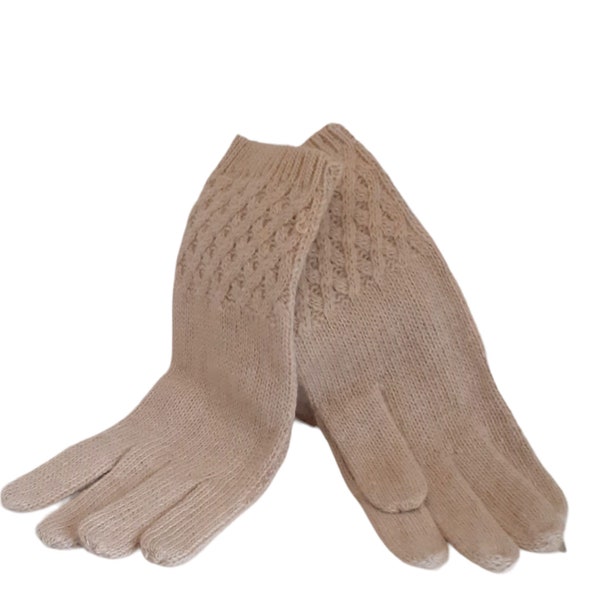 Gants  Torsadés Ecru Collection Automne - Hiver accessoire de mode femme textile cadeau original - MlleParis