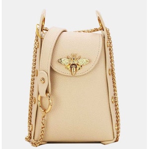 Grande mini borsa a marsupio colore beige porta smartphone telefono chiusura ape regalo originale pelletteria donna accessorio moda