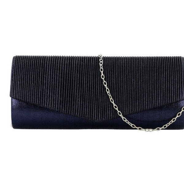 Clutch pochette de soirée à main pailleté bleu nuit avec bandoulière accessoire de mode femme maroquinerie cadeau original - MlleParis