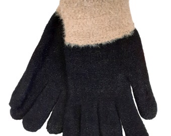 Gants  Douceur couleur Noir et Beige Collection Automne - Hiver accessoire de mode femme textile cadeau original - MlleParis