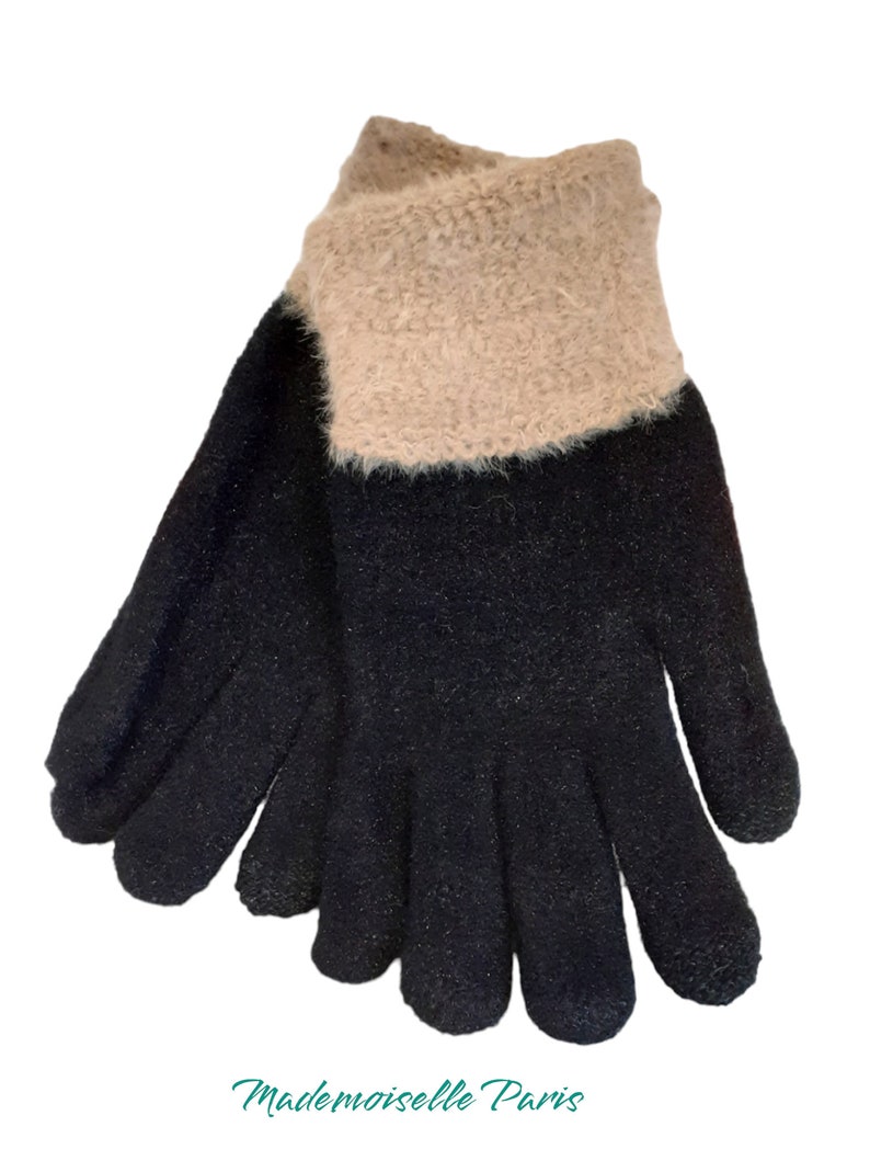 Gants Douceur couleur Noir et Beige Collection Automne Hiver accessoire de mode femme textile cadeau original MlleParis image 1