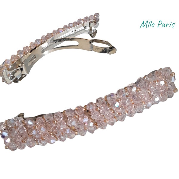 Barrette strass verre rose poudré accessoire de cheveux coiffure pour femme chignon et queue de cheval mariage baptême cadeau original