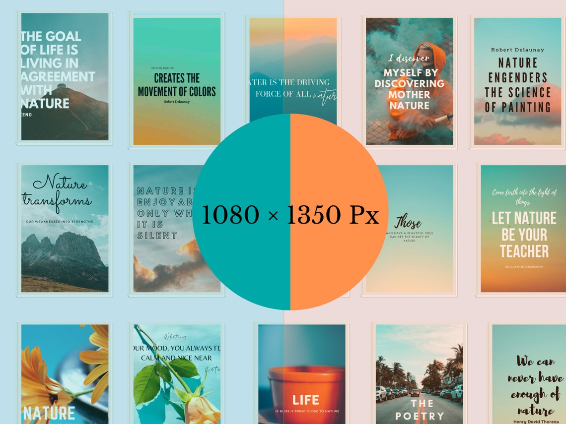30 Teal & Orange Instagram Post Templates / Teal and Orange Instagram Feed / Nature Lover Quotes