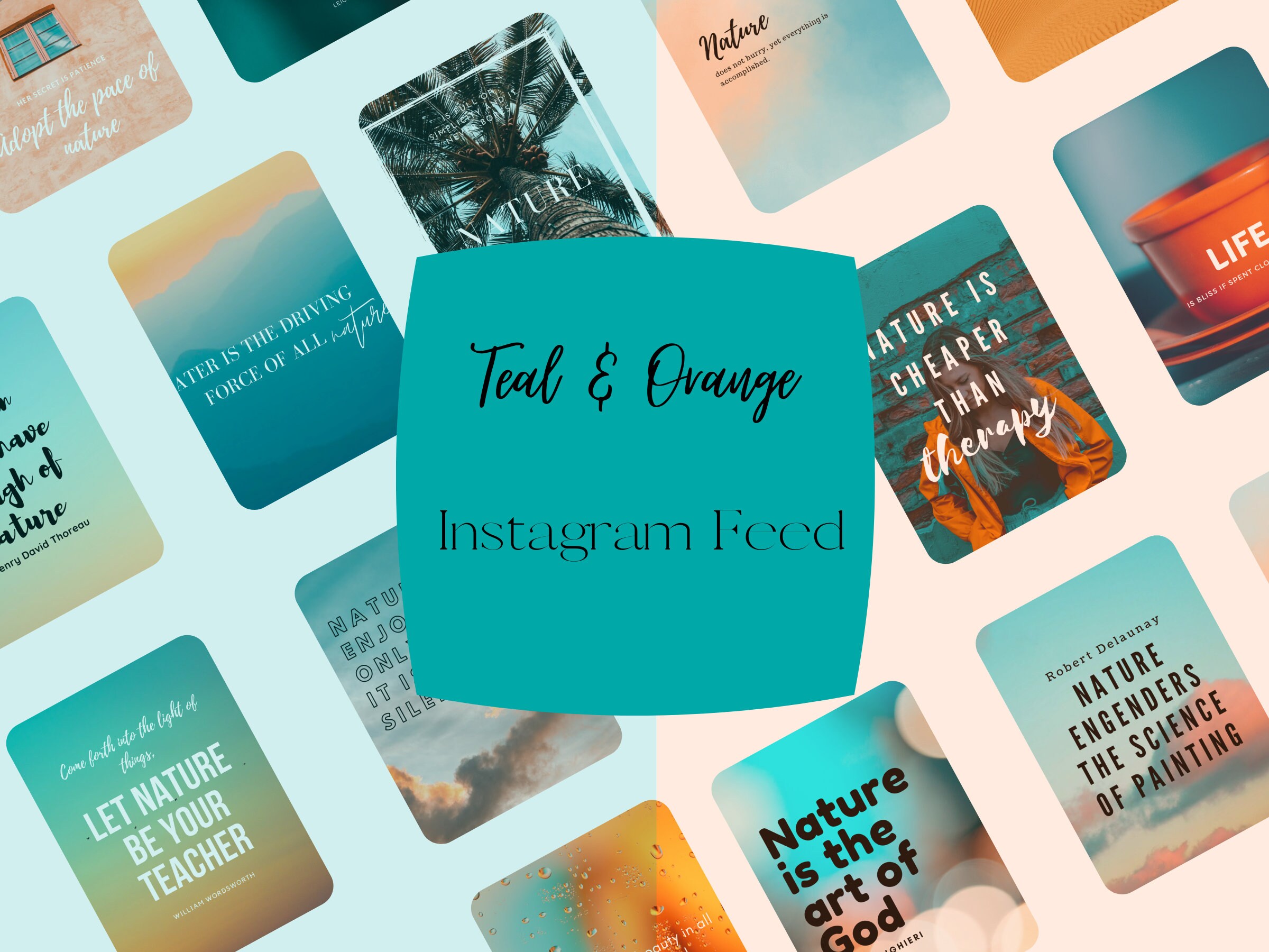 30 Teal & Orange Instagram Post Templates / Teal and Orange Instagram Feed / Nature Lover Quotes