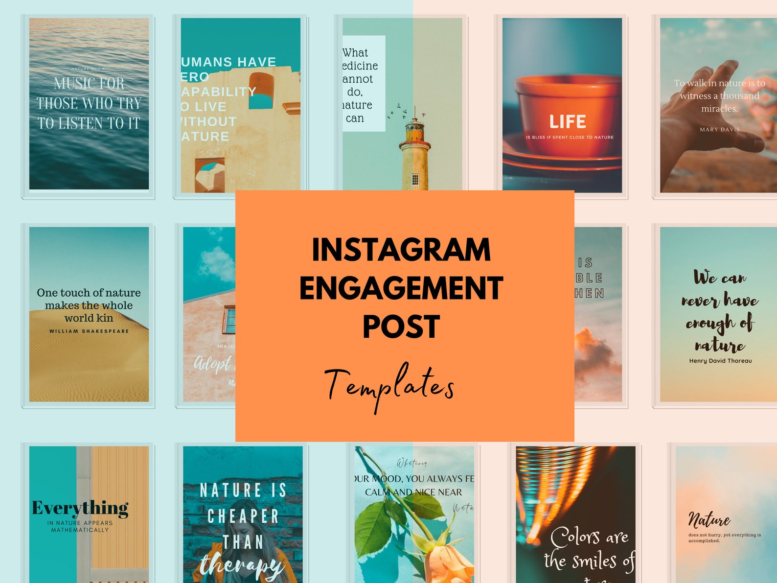 30 Teal & Orange Instagram Post Templates / Teal and Orange Instagram Feed / Nature Lover Quotes
