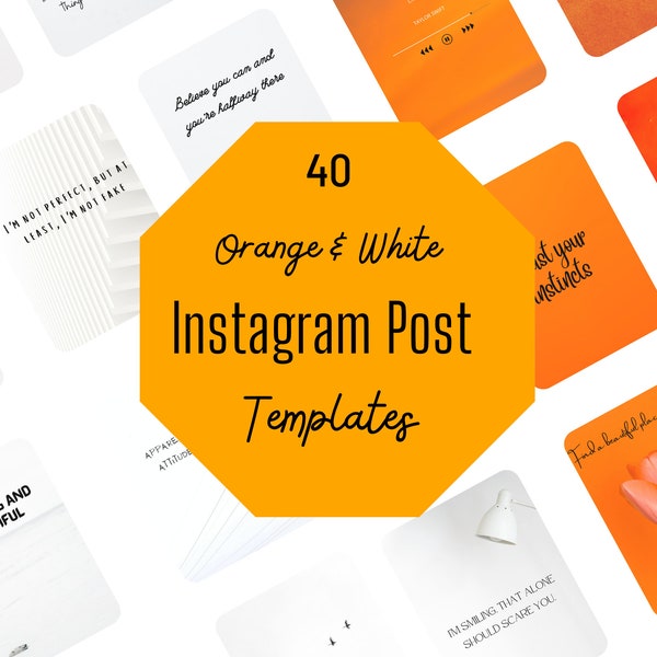 40 Orange and White Instagram Post Templates / Calligraphy Quotes / White & Orange Instagram Feed / Canva Editable Templates
