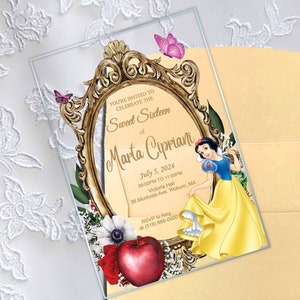 Snow White Invitation, Quinceanera Invitation, Clear Acrylic Princess Cards for Sweet Sixteen and Wedding