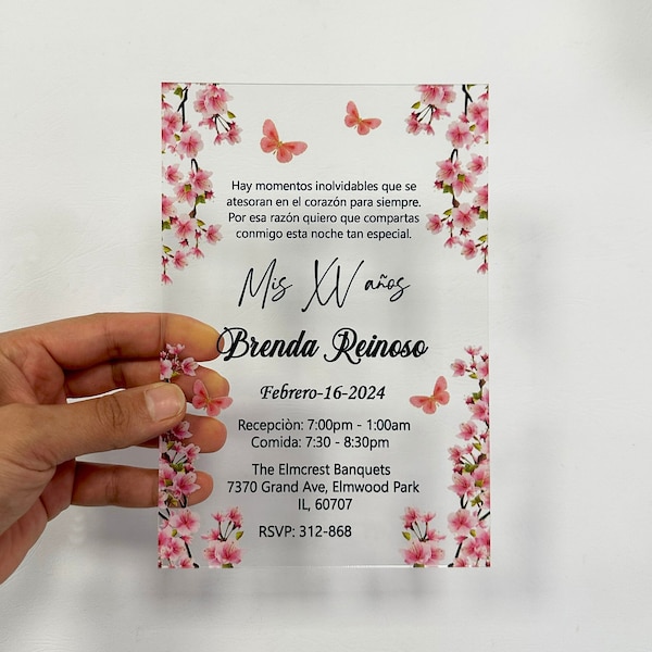 Cherry Blossom Quinceanera Invitation, Wedding Invitation, Sweet Sixteen Cards, Spring Design Invites