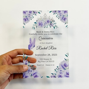 Invitación de quinceañera en color lavanda, invitación acrílica para dulces dieciséis, invitación de boda en color lila