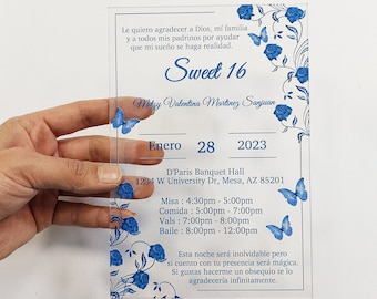 Invitaciones de Quinceañera, Invitaciones de Boda, Invitaciones de Acrílico Azul para Boda, Quinceañera, GALA y Cumpleaños, Dulces Dieciséis