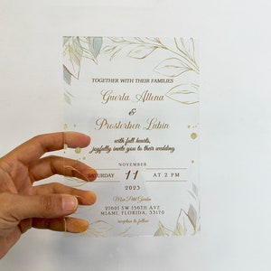 Invitación acrílica, invitación transparente de diseño minimalista, invitación de boda elegante, invitación dorada para quinceañeras, tarjetas transparentes para quinceañeras