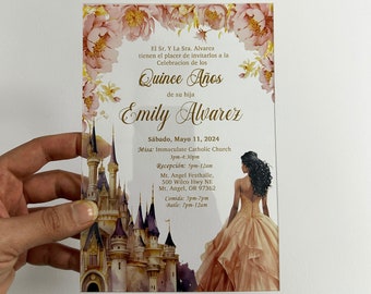 Rose Gold Quinceanera Invitation, Sweet Sixteen Acrylic Cards, Invitation for Quince anos