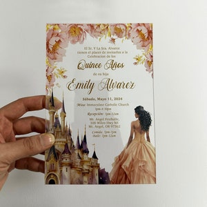 Rose Gold Quinceanera Invitation, Sweet Sixteen Acrylic Cards, Invitation for Quince anos