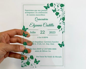 Emerald Green Invitation, Quinceanera and Sweet Sixteen Cards, Acrylic Invitation for Wedding