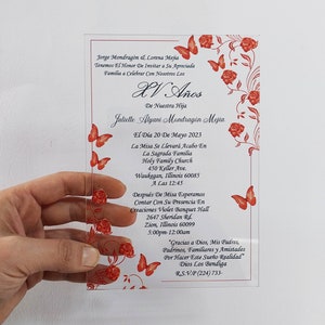 Quinceanera Invitation, Acrylic Invitation, Black and Red Sweet Sixteen Glass Cards