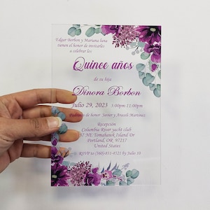 Quinceanera Invitations, Purple Invitation for Sweet Sixteen, Wedding Acrylic Card, Birthday Invites