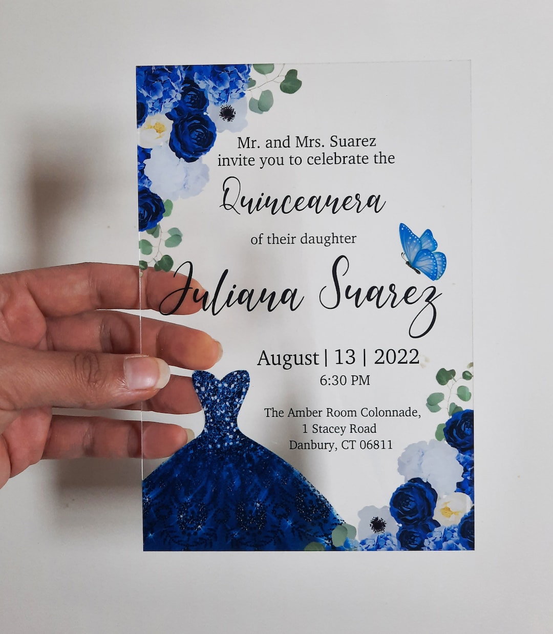 Quinceanera Invitation Blue, Acrylic Invitations Sweet Sixteen