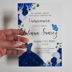Quinceanera Invitation Blue, Acrylic Invitations , Sweet Sixteen Invitations