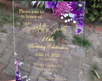 Quinceanera Invitations, Acrylic Invitations, Sweet Sixteen Invitations