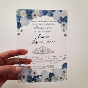 Faire-part de Quinceanera, faire-part de Quinceañera en bleu