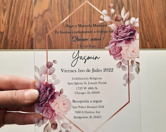 Quinceanera Invitations, Wedding Invitations, Acrylic Invitation for Sweet Sixteen, Purple and Lilac Invites, Clear Cards for all Events