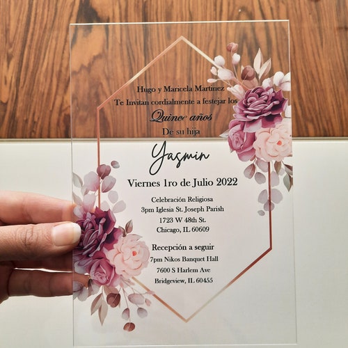 Quinceanera Invitationswedding Invitations Acrylic Glass Etsy