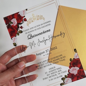Invitaciones de quinceañera, invitaciones de boda, invitaciones de vidrio acrílico para boda, quinceañera, dulces dieciséis, tarjetas de bar o bat mitzvá