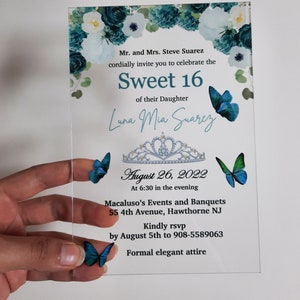 Quinceanera Invitations, Teal Quinceañera Invitations with butterflies
