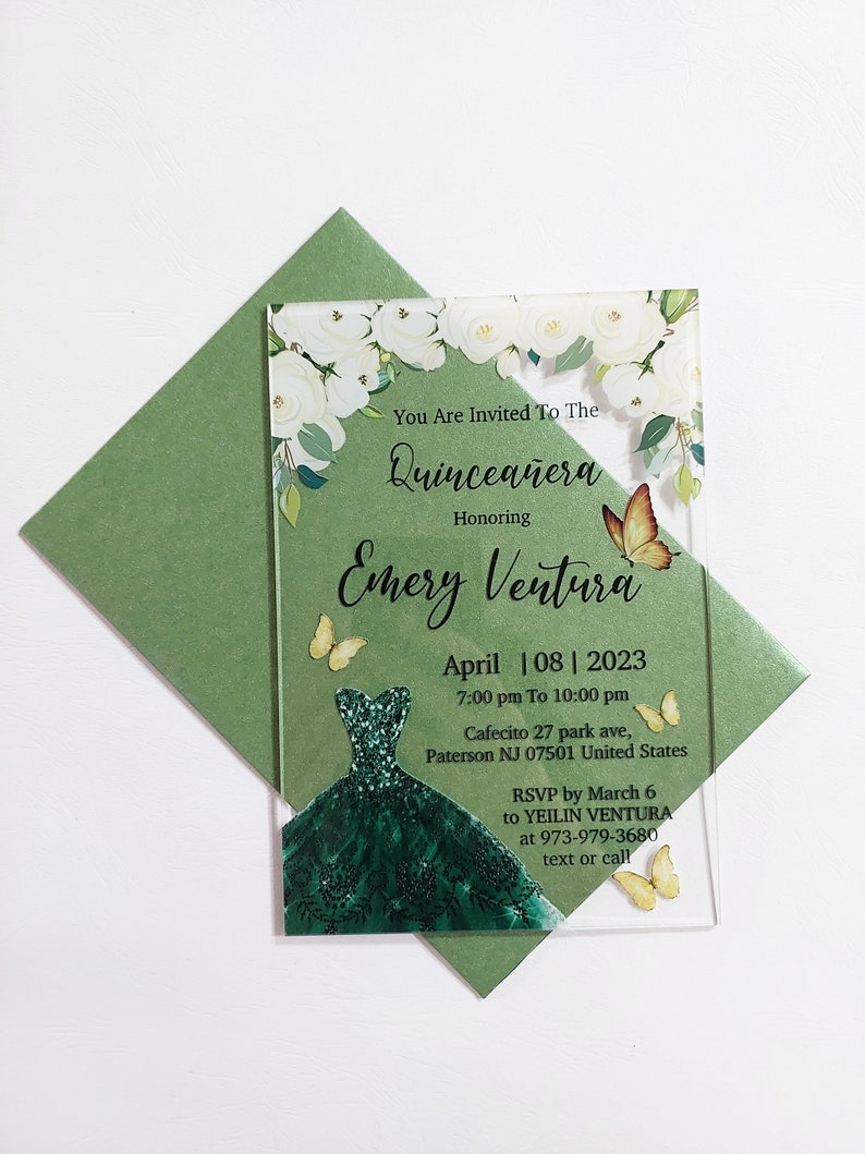 Quinceanera Invitation Emerald Green and Gold Sweet Sixteen Etsy