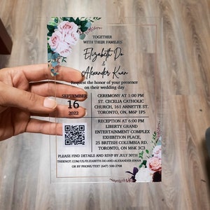 Quinceanera Invitation, Wedding Invitation, Acrylic Glass Invitations with QR code for Sweet Sixteen, GALA, and Birthday