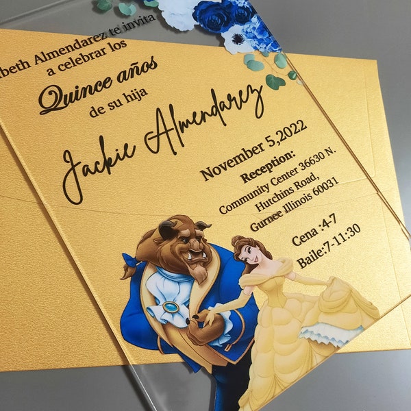 Quinceanera Invitations, Beauty and the Beast Invitations, Sweet Sixteen Acrylic Cards