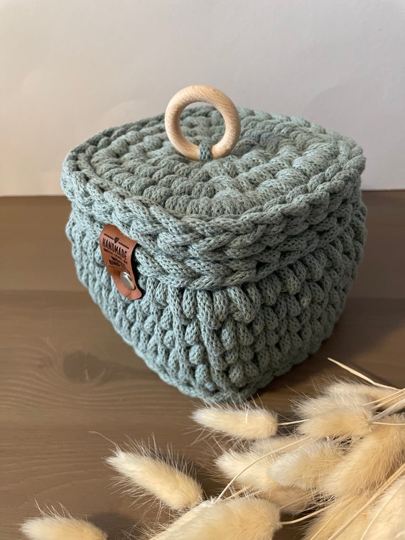 Crochet Basket With Lid Angular Crocheted Basket Gift Idea Storage Basket  Cup Basket Square Utensil Rectangular 