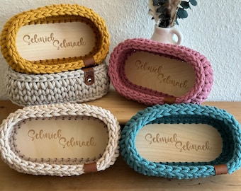 "Knick-knack" basket | Oval crocheted basket with wooden base | Gift idea | Storage basket | Basket | Organizer | Basket