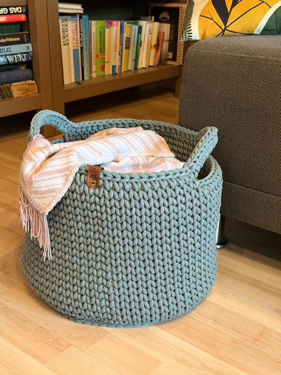 XXL Korb | moderner Häkelkorb | mit Henkel | Geschenkidee | Aufbewahrungskorb Utensilo Korb Körbe Design | Deckenkorb