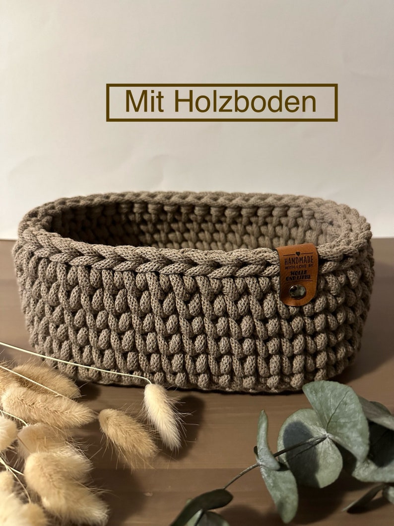 Ovaler Häkelkorb mit Holzboden in verschiedenen Größen Schlüsselkorb Geschenkidee Utensilo Korb Flur Diele Körbchen Bild 1