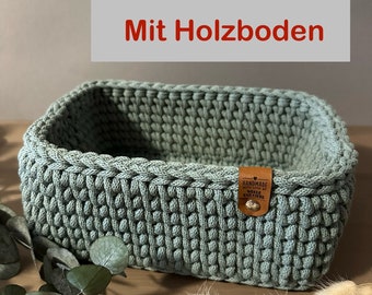 Crochet basket with wooden base | square | crocheted basket | Gift idea | Storage basket | basket | Basket square | Utensilo | rectangular