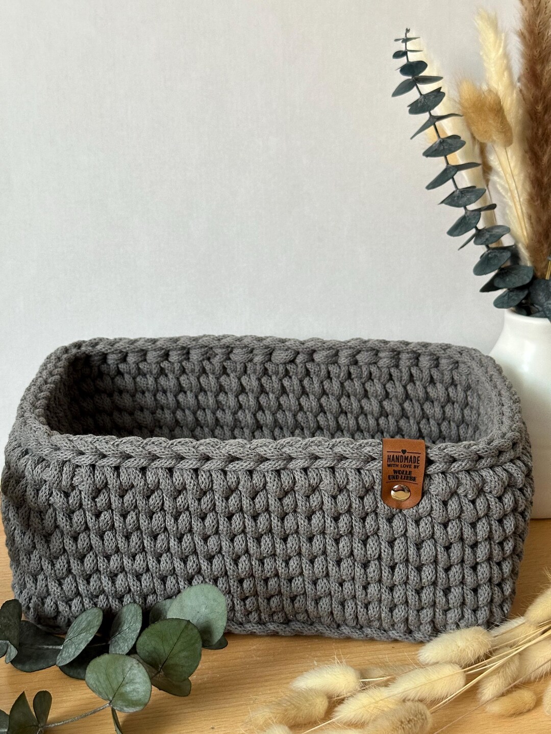 Crochet Basket With Wooden Base | Square | Crocheted Basket | Gift Idea ...