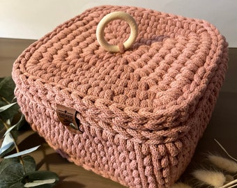 Panier au crochet avec couvercle | carré | panier au crochet | Idée cadeau | Panier de rangement | panier | Panier carré | Ustensile | rectangulaire