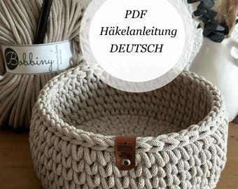 PDF German instructions for a crocheted basket | bread basket | storage container | Design by Wolle und Liebe