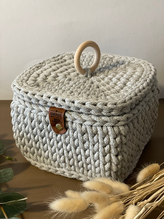 Crochet Basket With Lid Angular Crocheted Basket Gift Idea Storage Basket  Cup Basket Square Utensil Rectangular 