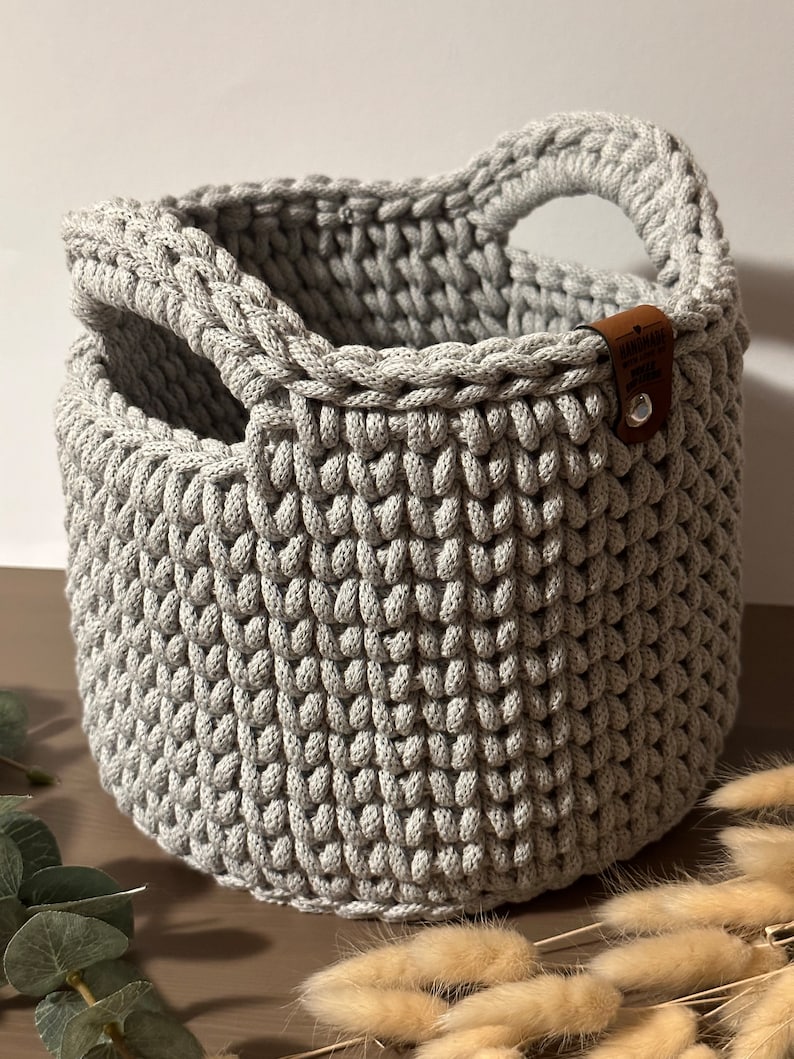 Cesta grande de crochet moderna con asa Idea de regalo Cesta de almacenaje Cesta Utensilo cestas diseño imagen 1