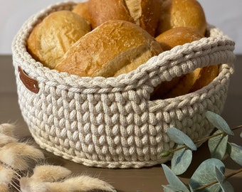 Modern bread basket with handles, bread basket, kitchen helper, crocheted basket, gift idea, storage basket, utensil basket, baskets, dining table