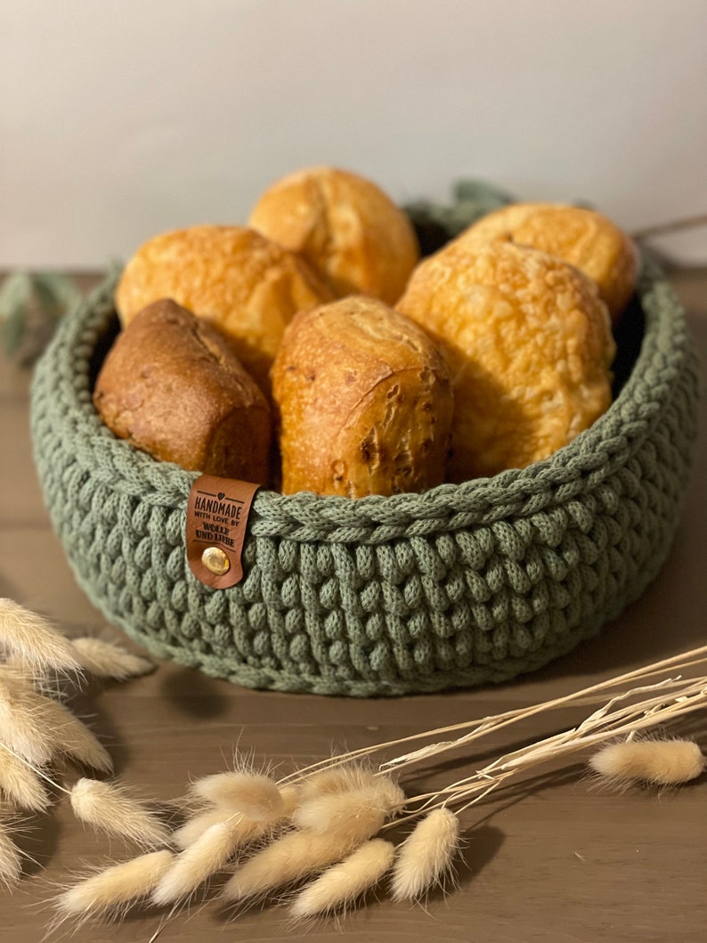 Moderner Brötchenkorb Brotkorb Küchenhelfer Häkelkorb Geschenkidee Aufbewahrungskorb Utensilo Korb Körbe Esstisch Bild 1