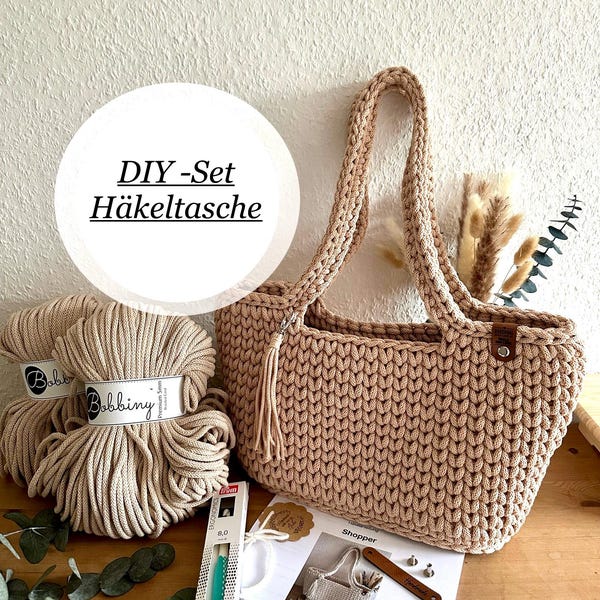 Kit fai da te e istruzioni in tedesco per realizzare una borsa all'uncinetto | Borsa shopper | Borsa da spiaggia | Idea regalo | Design di Wolle und Liebe