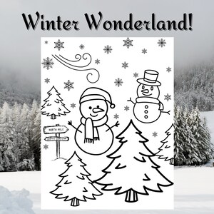 Winter Coloring page, Coloring sheet for classrooms, Snowman coloring page, Winter Wonderland Coloring page