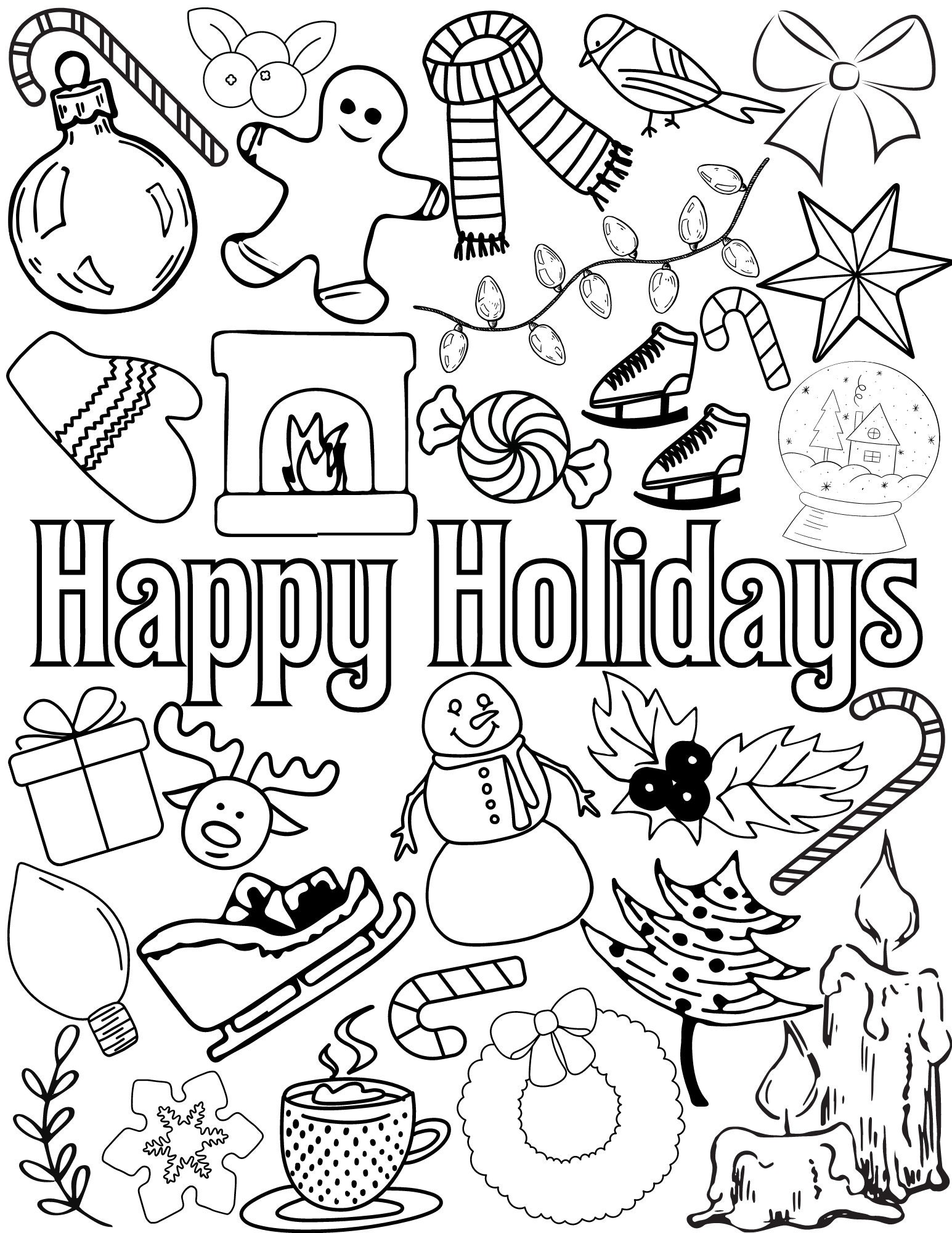 Happy Holidays Coloring Page, Christmas Coloring Page, Inclusive