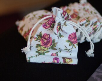 Rose Print Burlap Drawstring Bags: Party Favors, Jewelry Bags (35, 10x14cm)