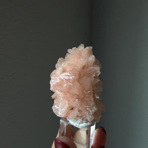 Peach Stilbite Flower Cluster on Chalcedony Stalactite | Natural zeolite specimen from India